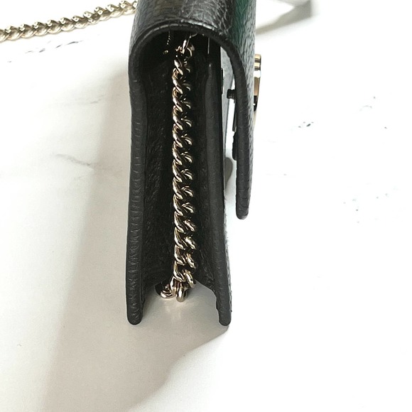 💛SOLD🖤 Black Gucci GG Interlocking Pebbled Leather Wallet On Chain - Picture 7 of 11
